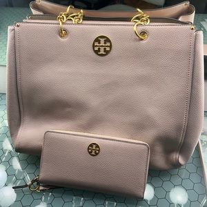 Pink Tory Burch Tote and Wallet Set